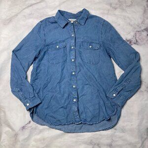 Lucky Brand Chambray Button Up Shirt Womens Size Medium Collared L/S Jean